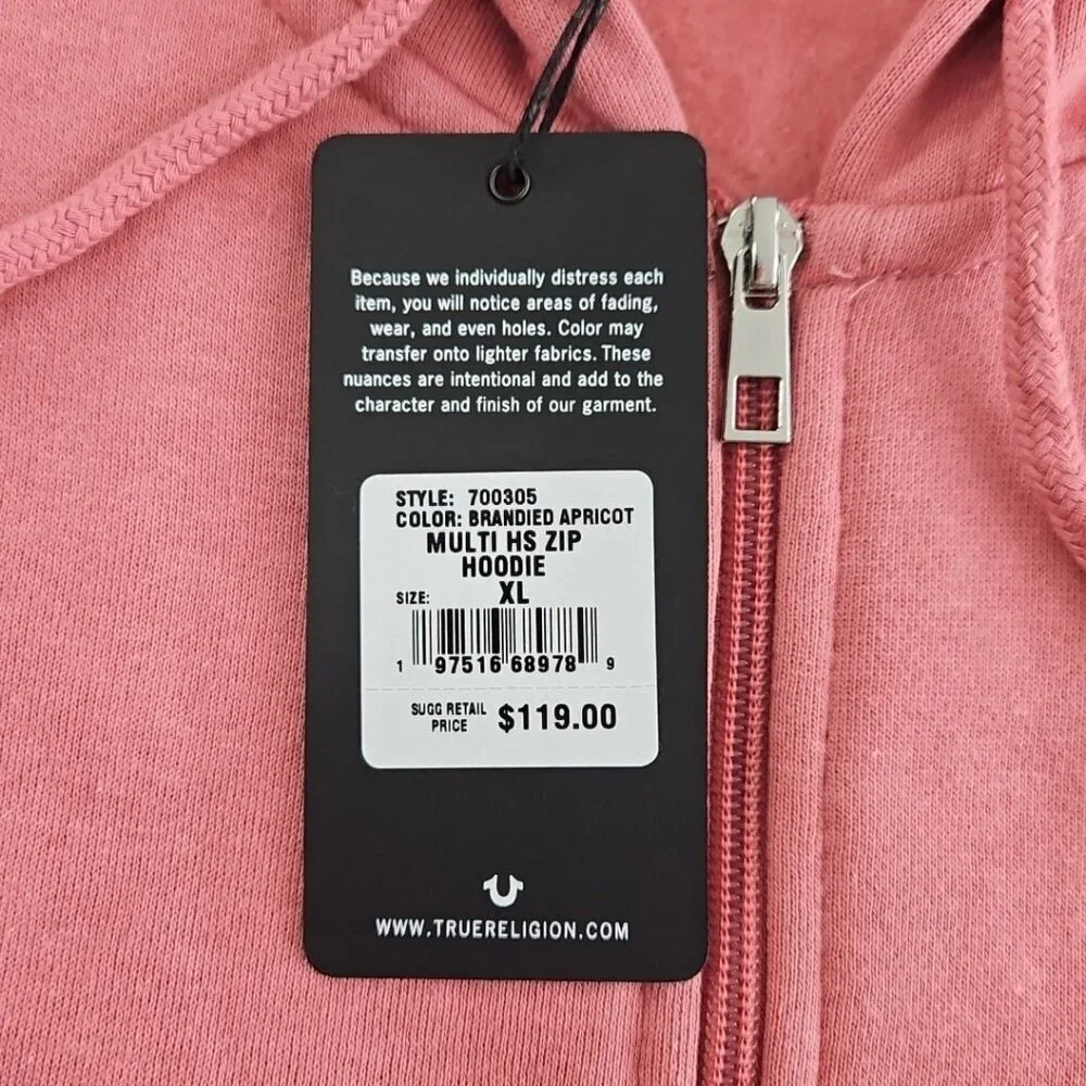 True Religion Full Zip‎ Fleece Hoodie Men's XL Brandied Apricot NEW Logo NWT